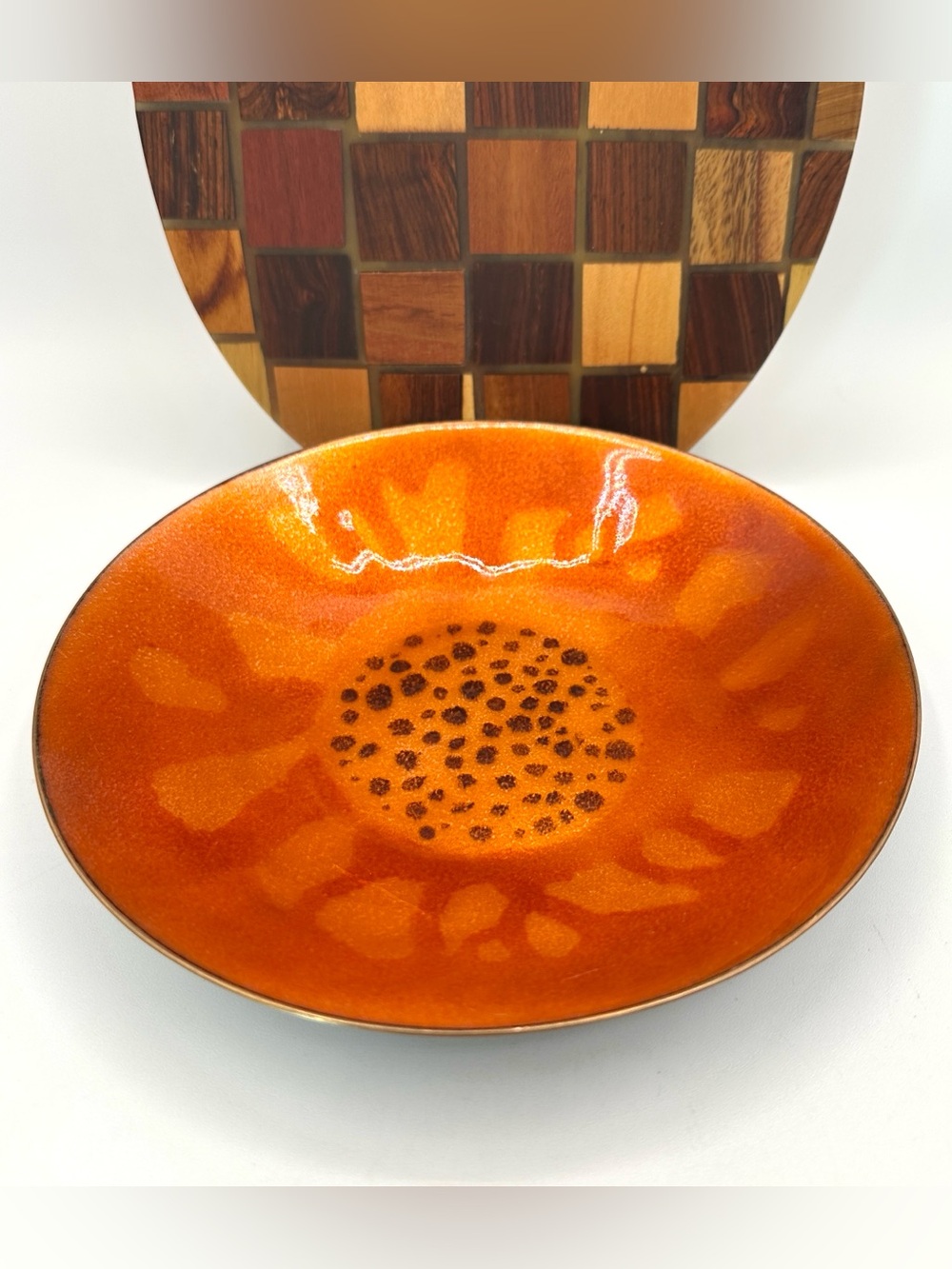MCM Sunflower Enamel Plat Signed by Artist Barbara J. Gibbons AZ.